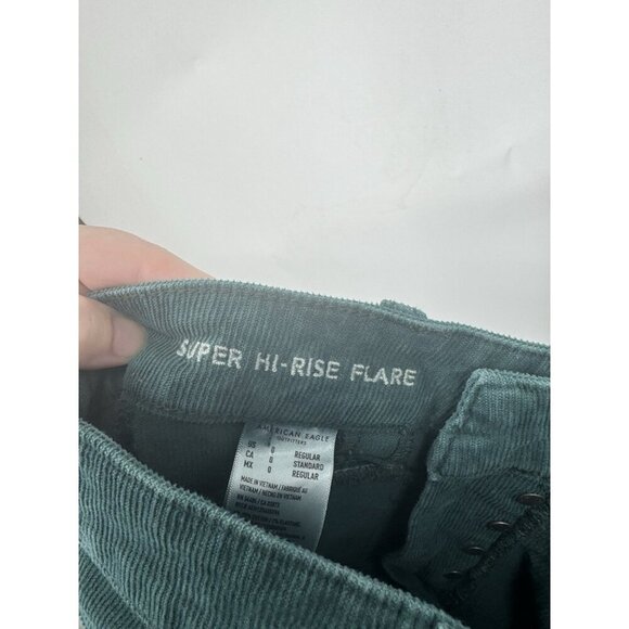 American Eagle Super High Rose Flare Women 0 Forest Green Retro Preppy Western - Picture 5 of 11